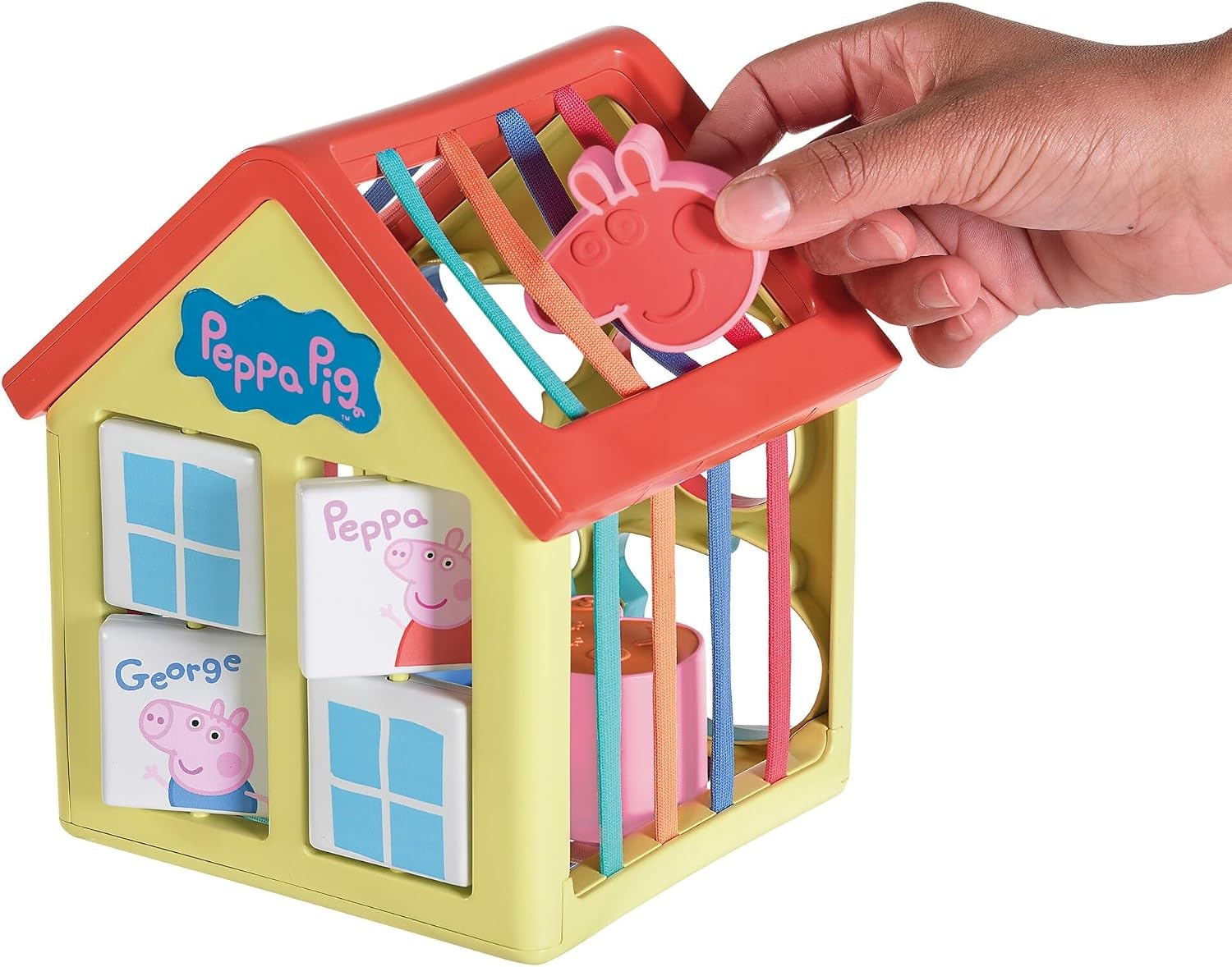 image:imageTOMY Toomies Grow with Peppa Pig  Peppas Activity House  Kids Activity Center with Sensory Shape Sorting and Color Matching Games  Includes 4 Peppa Pig Family Textured Blocks  18 Months and UpPeppas Activity House