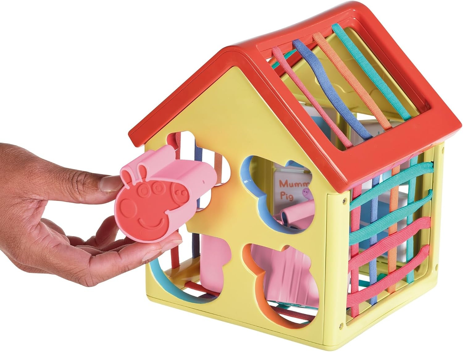 image:imageTOMY Toomies Grow with Peppa Pig  Peppas Activity House  Kids Activity Center with Sensory Shape Sorting and Color Matching Games  Includes 4 Peppa Pig Family Textured Blocks  18 Months and UpPeppas Activity House