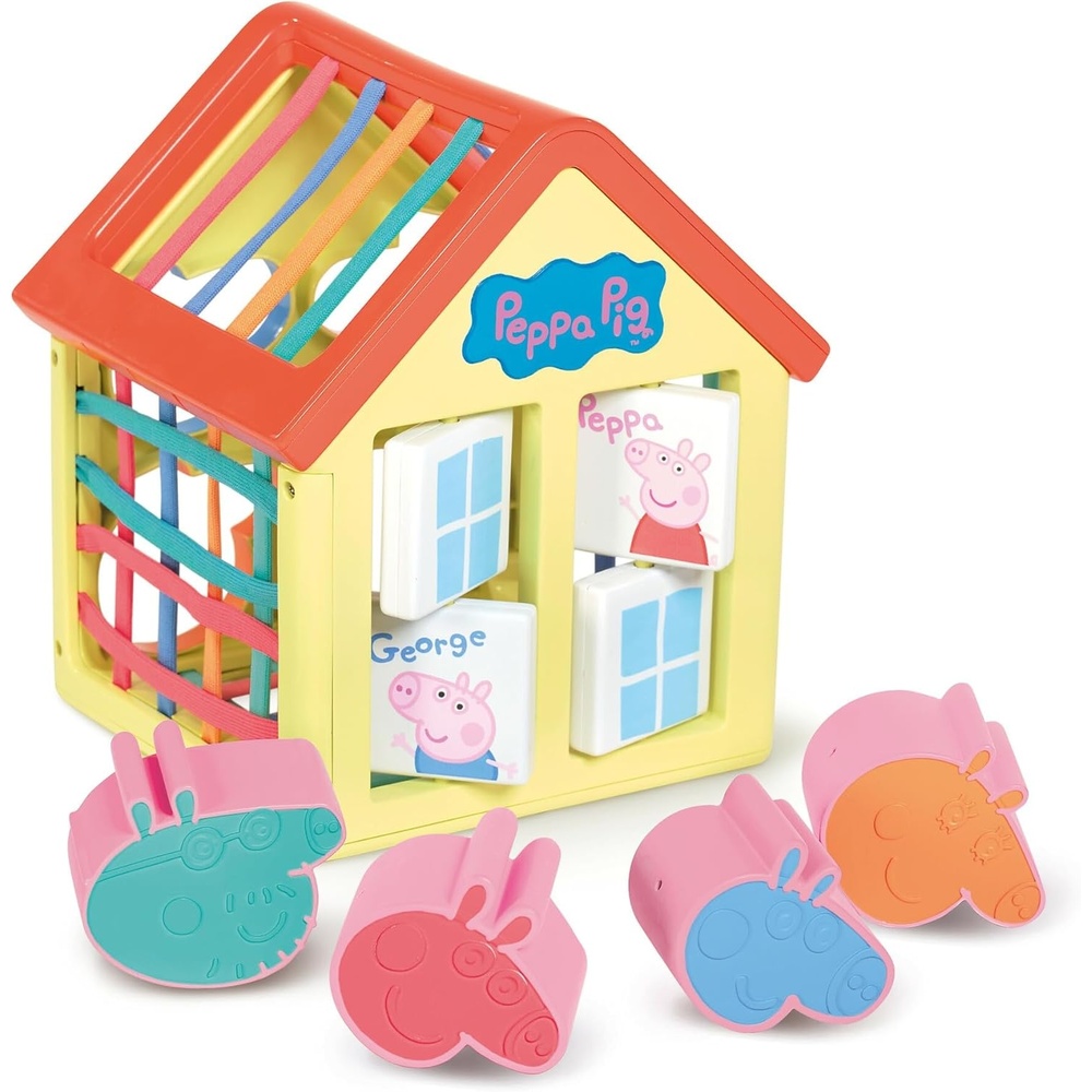 image:imageTOMY Toomies Grow with Peppa Pig  Peppas Activity House  Kids Activity Center with Sensory Shape Sorting and Color Matching Games  Includes 4 Peppa Pig Family Textured Blocks  18 Months and UpPeppas Activity House