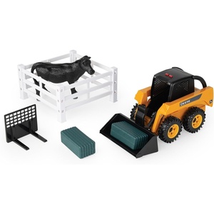 image:imageTOMY John Deere Skid Steer Farm Set  116 Scale  Officially Licensed  Skid Steer with Lights and Sounds Interchangeable Bucket and Fork Hay Bales Steer and Fence indoor outdoor play