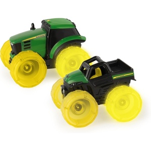 image:imageTOMY Monster Treads  John Deere Tractor Toy and Wagon  Includes Lights Sounds and Monster Truck Tires  John Deere Farm Toys  Ages 3 Years and UpMini Farm Toys